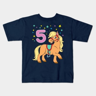 Horse Birthday Girl 5 Years Kids T-Shirt